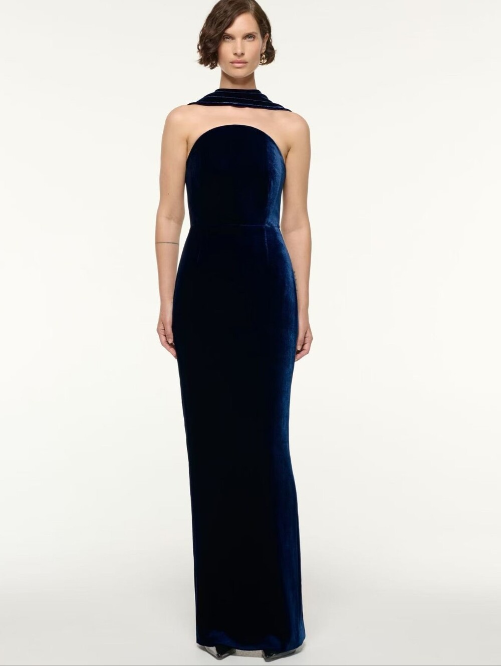 Roland Mouret Scarf Neckline Velvet Moon Gown Navy